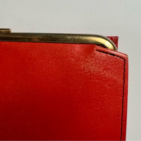 Vintage King calfskin wallet with kisslock poppy red, 1950-1960s retro ladys - Picture 12 of 16